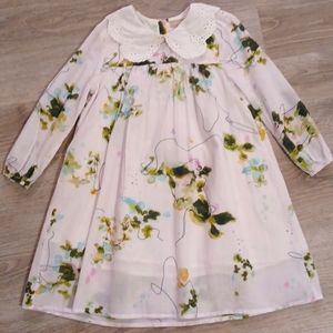 One Child boutique lace eyelet Peter pan collar bishop sleeve lined print dress